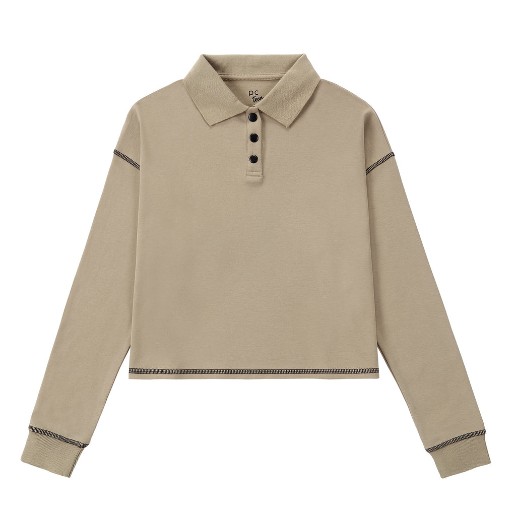 Taupe Cropped Oversized Polo