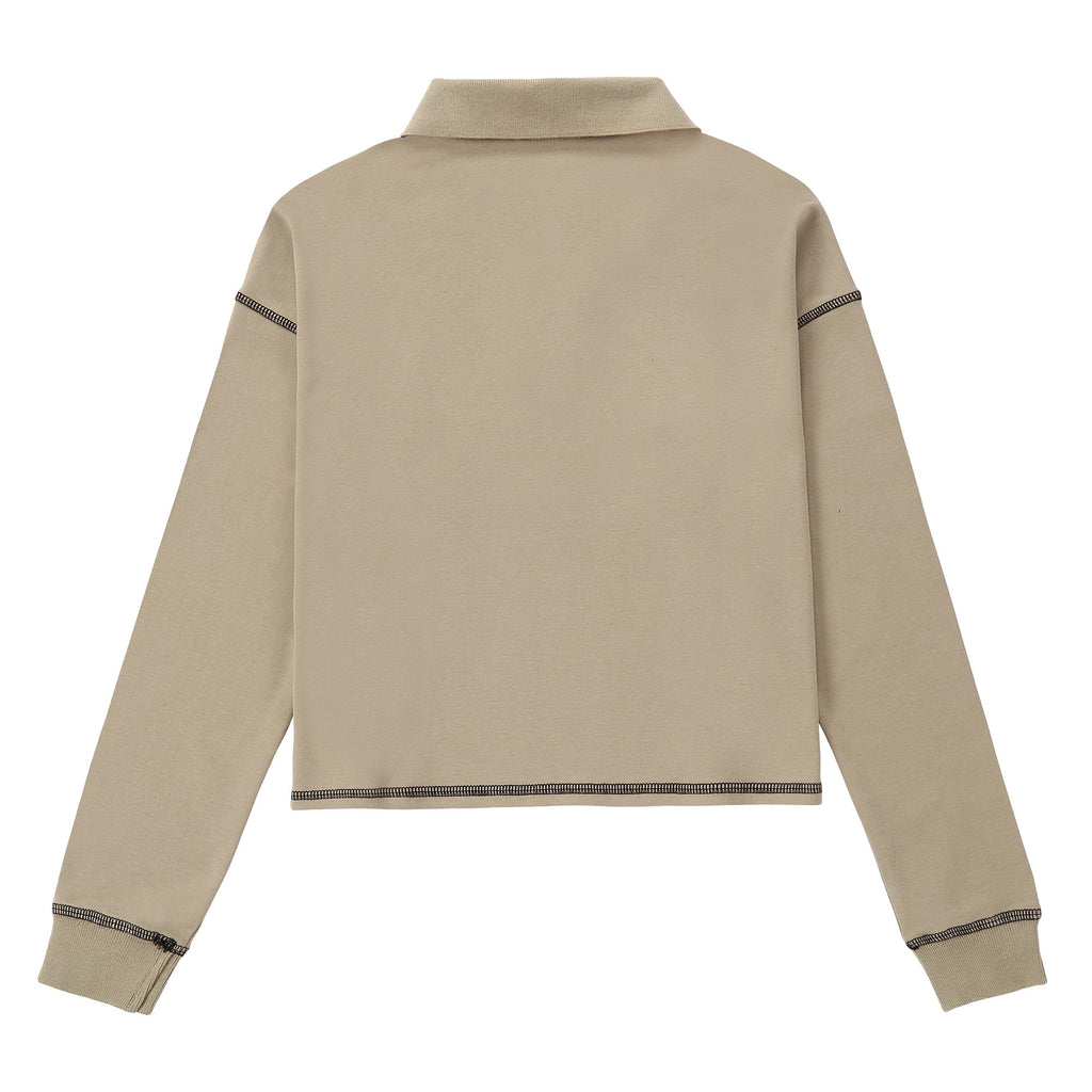 Taupe Cropped Oversized Polo