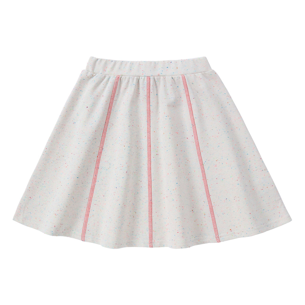 Ivory Speckled Paneled Skirt With Pink Stitching And Accents