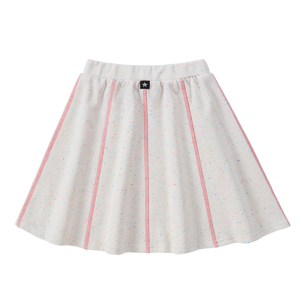 Ivory Speckled Paneled Skirt With Pink Stitching And Accents