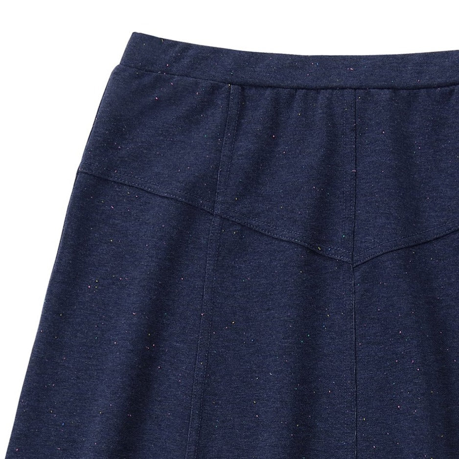 Navy Speckled Skirt With Seaming Details