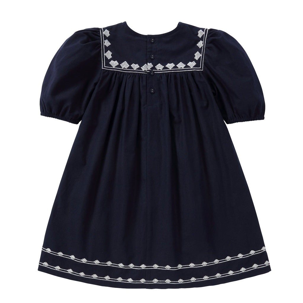 Navy Linen Embroidered Dress
