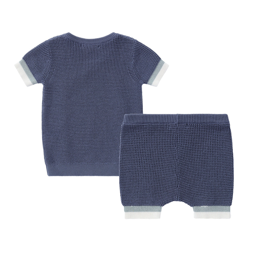 Dusty Blue Knit Faux Wrap Set