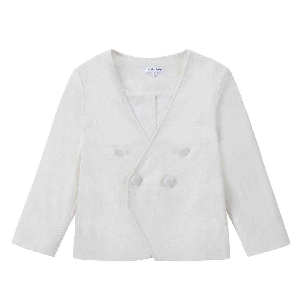 Ivory Linen Double Breasted Blazer