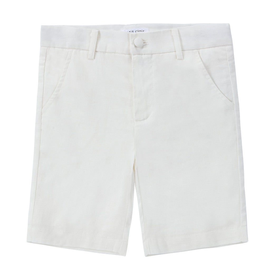 Ivory Linen Shorts With Fabric Covered Buttons