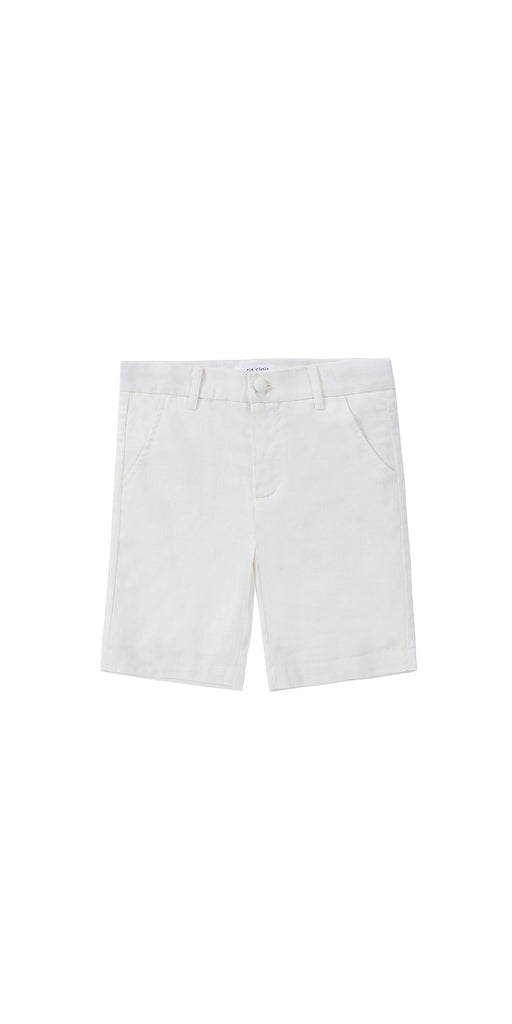 Ivory Linen Shorts With Fabric Covered Buttons