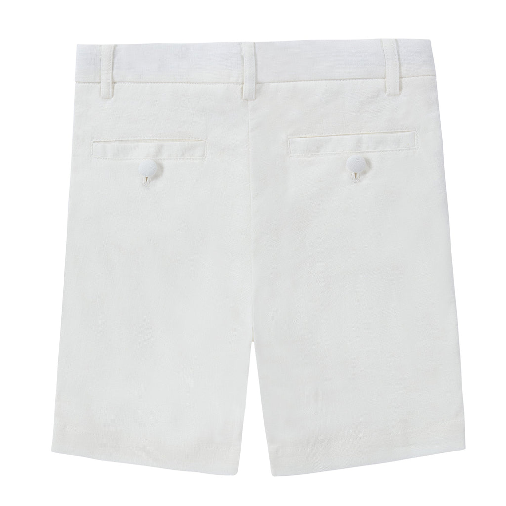 Ivory Linen Shorts With Fabric Covered Buttons