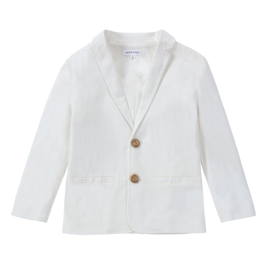 Ivory Linen Blazer With Wooden Buttons