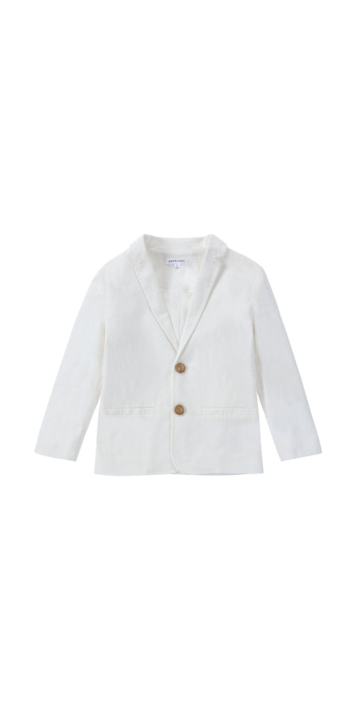 Ivory Linen Blazer With Wooden Buttons