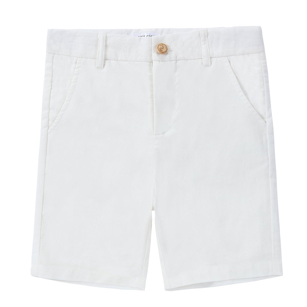 Ivory Linen Shorts With Wooden Buttons
