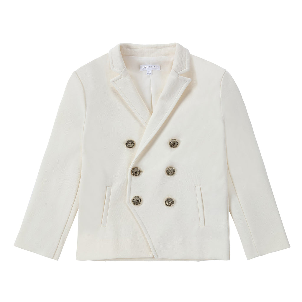 Ivory Stretch Double Breasted Blazer with Gold Buttons
