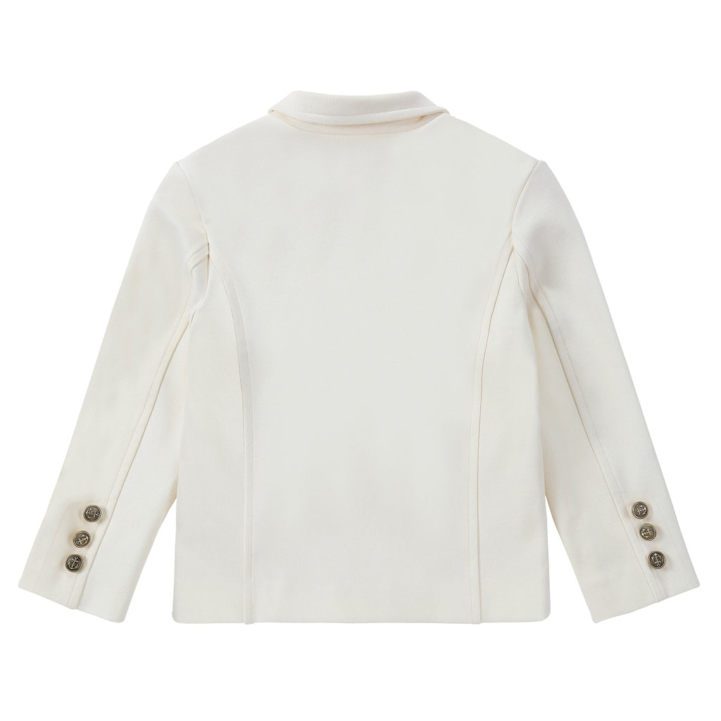 Ivory Stretch Double Breasted Blazer with Gold Buttons