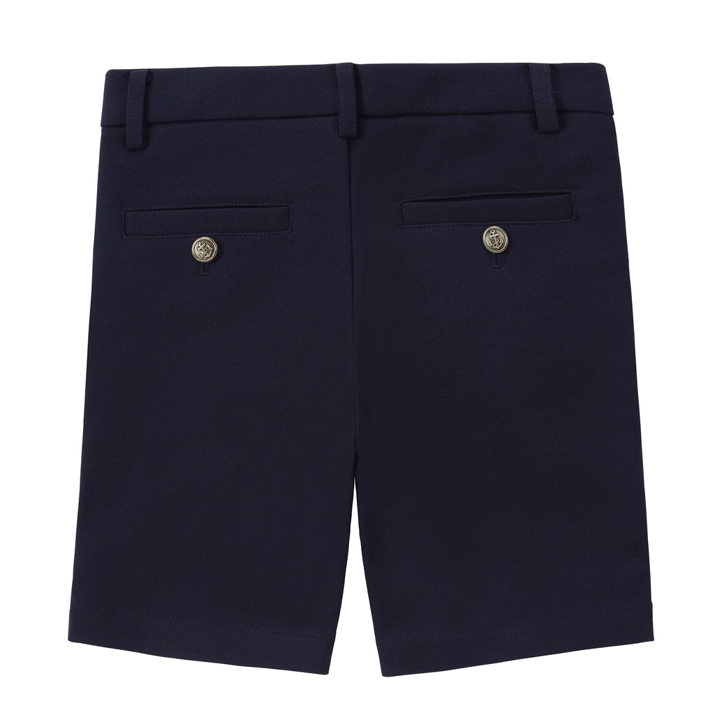 Stretch Navy Shorts with Gold Button Details