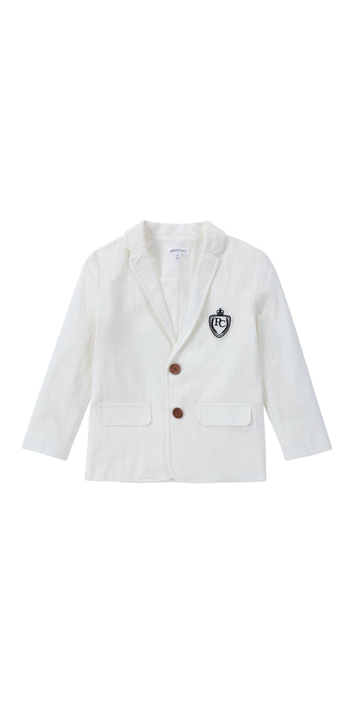 Ivory Seersucker Emblem Blazer