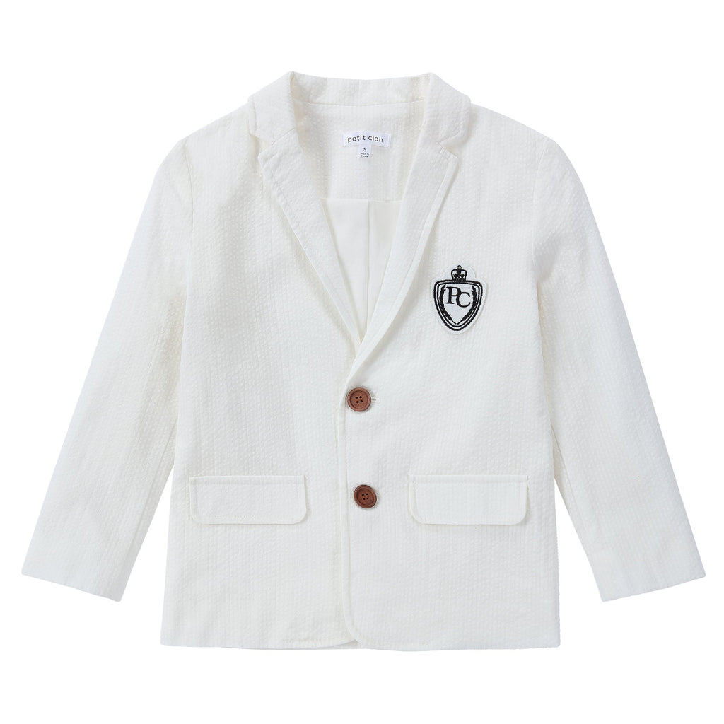 Ivory Seersucker Emblem Blazer