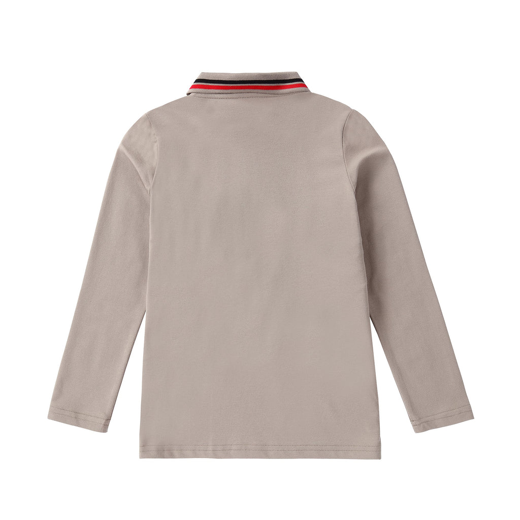 Taupe, Black, Red and White Long Sleeve Zipper Polo