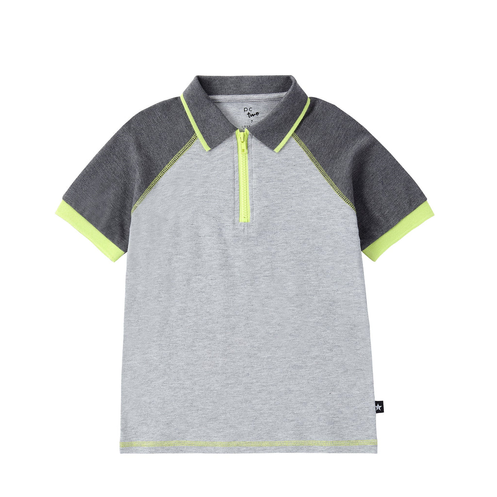 Heather Grey Zipper Polo with Neon Accents