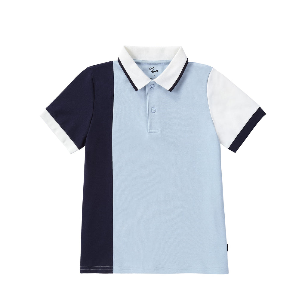 Blue and White Colorblock Polo