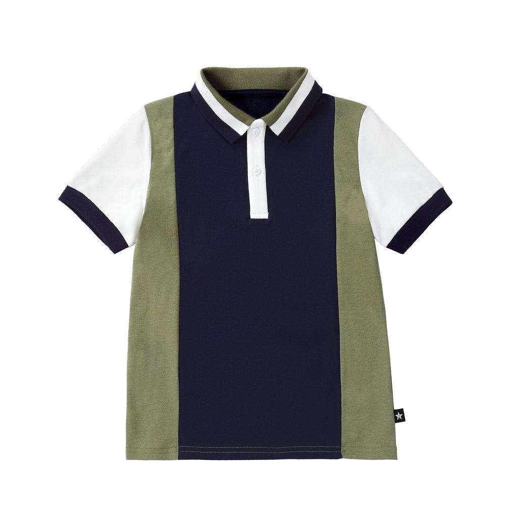 Navy, Green and White Colorblock Polo