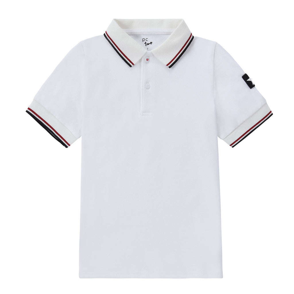 White Polo With Black & Red Accents