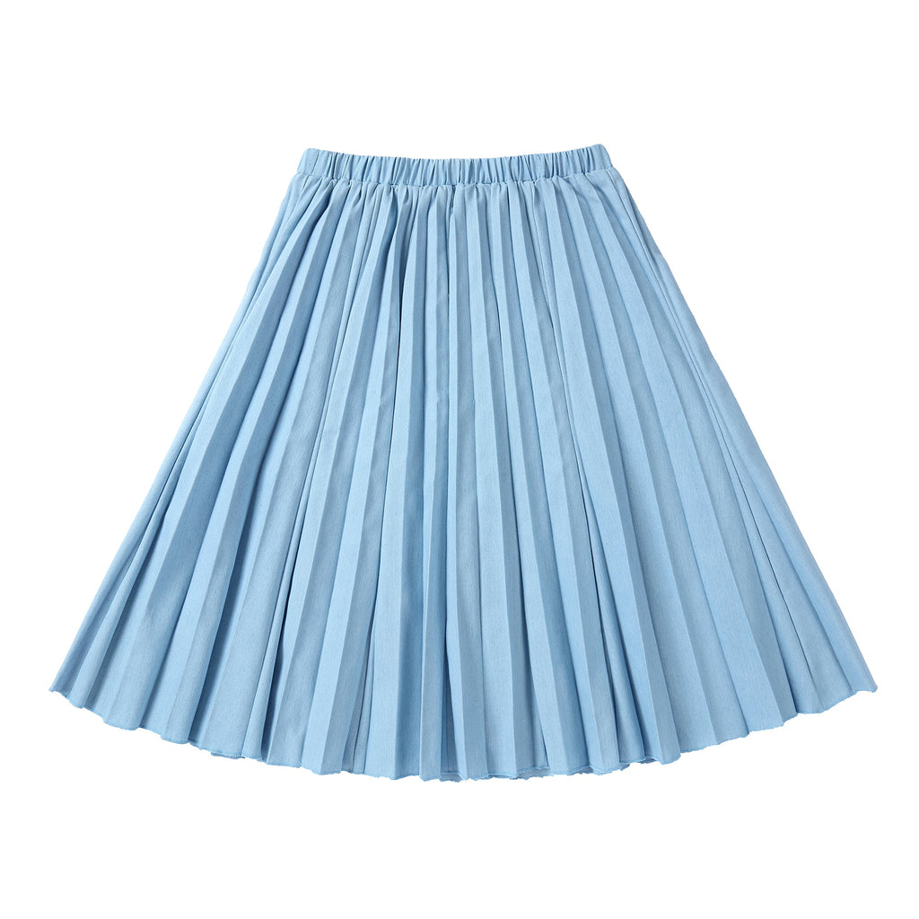Teens Super Light Blue Denim Pleated Skirt