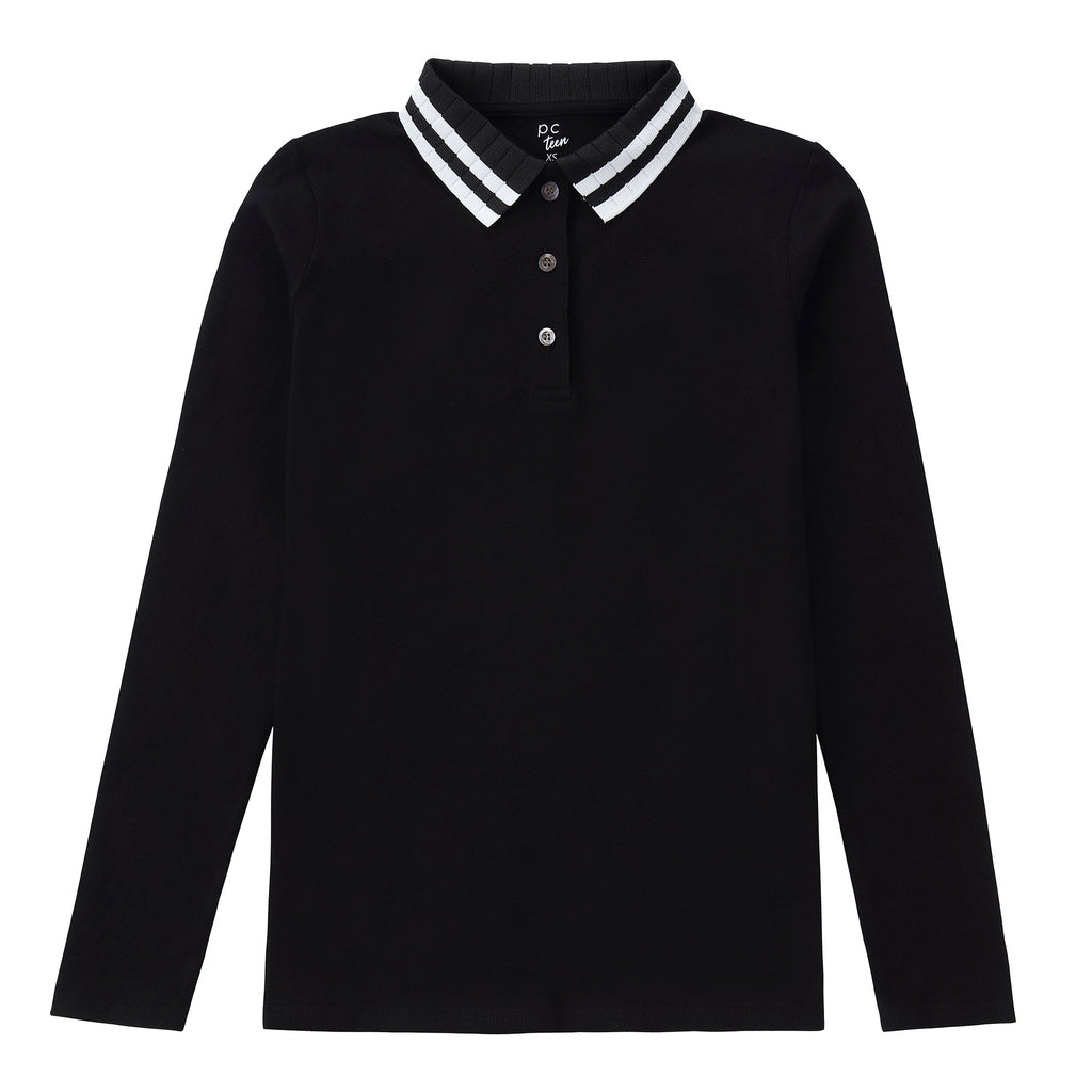 Black Wide Ribbed Collared Polo