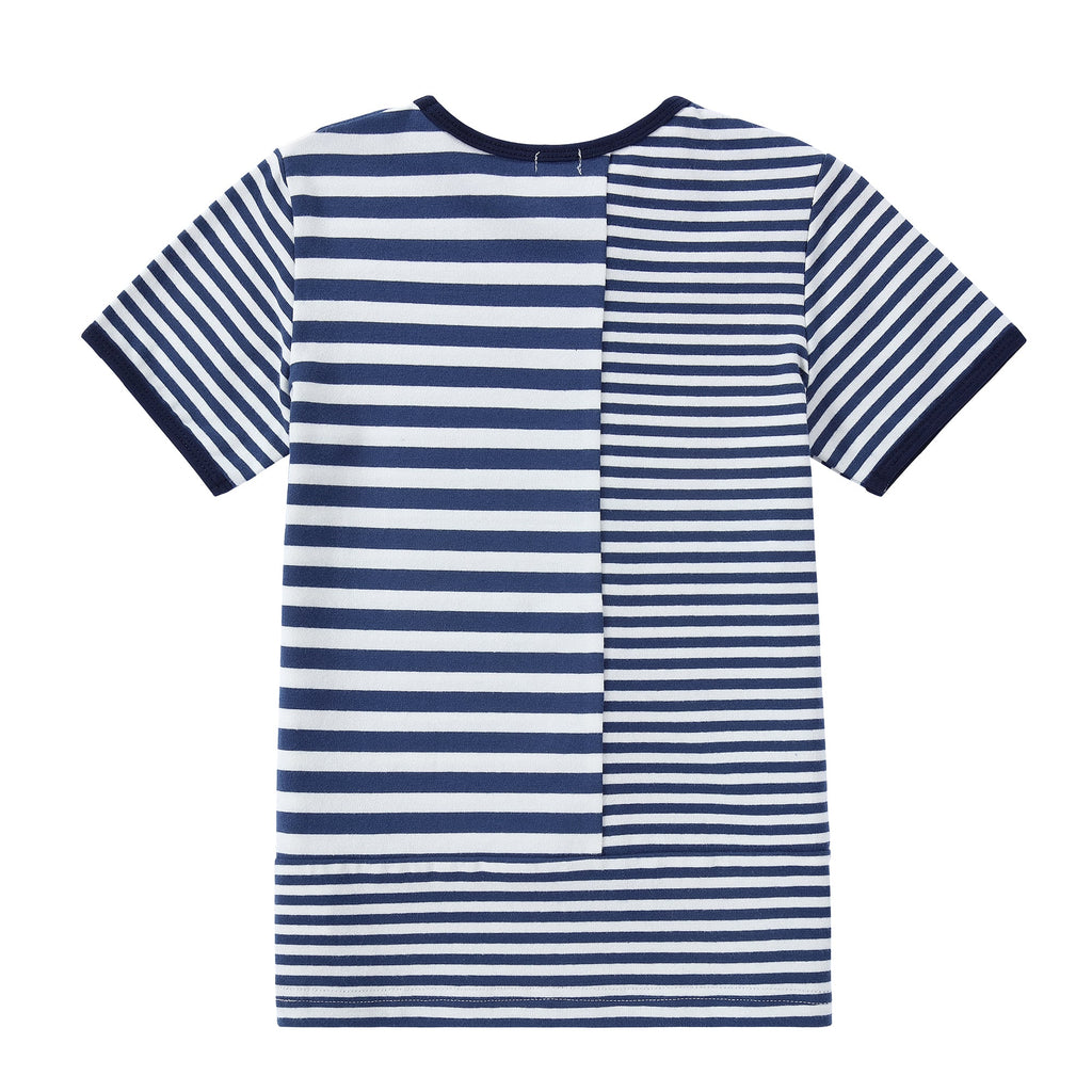 Navy Blue And White Stripe Paneled T-Shirt