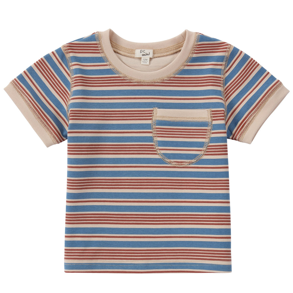 Baby Tan, Blue, & Rust Striped T-Shirt