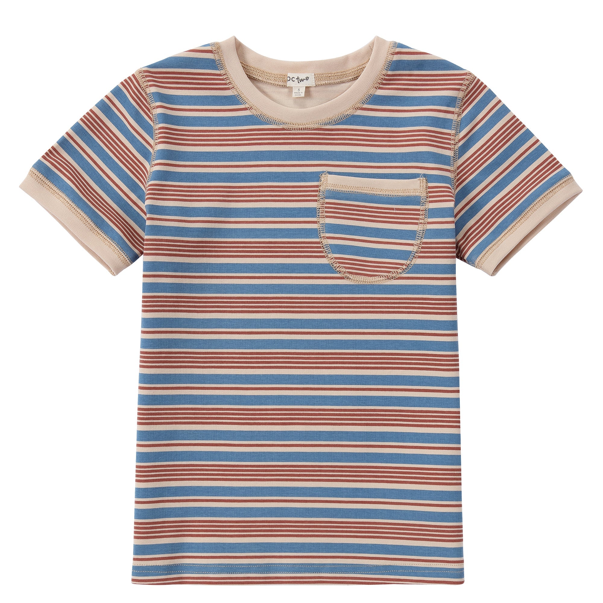 Tan, Blue, & Rust Striped T-Shirt | Petit Rack