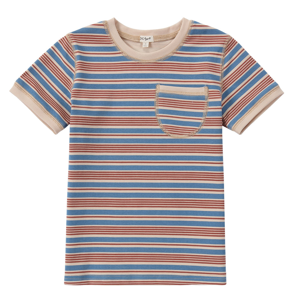 Tan, Blue, & Rust Striped T-Shirt