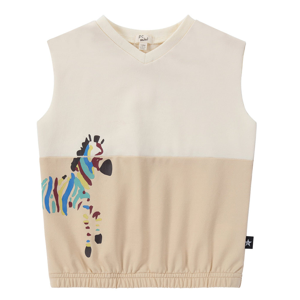 Tan Color Block Tan Color-Block Zebra Print Tank | Petit Rack