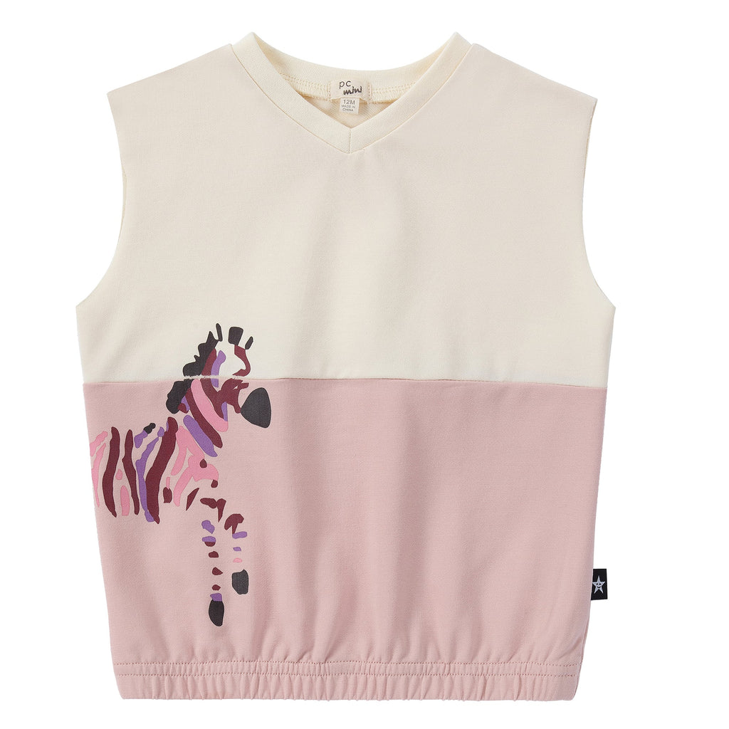 Pink Color-Block Zebra Print Tank