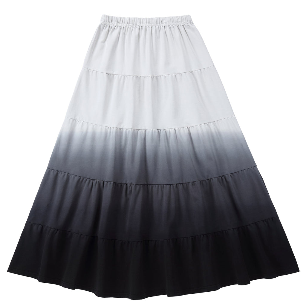 Black and Ivory Dip-Dyed Tiered Maxi Skirt