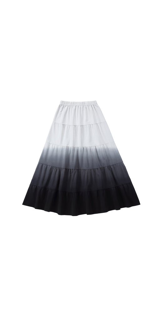 Black and Ivory Dip-Dyed Tiered Maxi Skirt