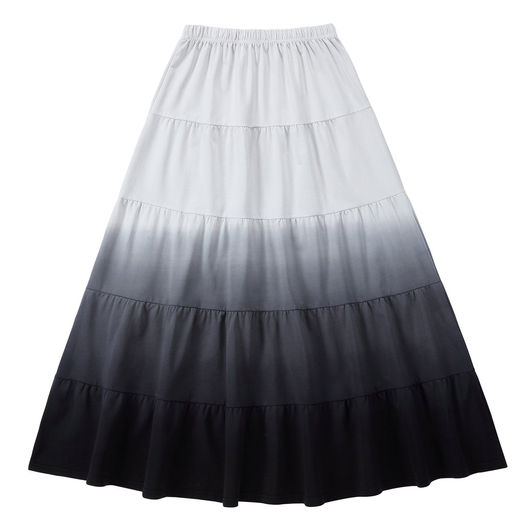 Black and Ivory Dip-Dyed Tiered Maxi Skirt