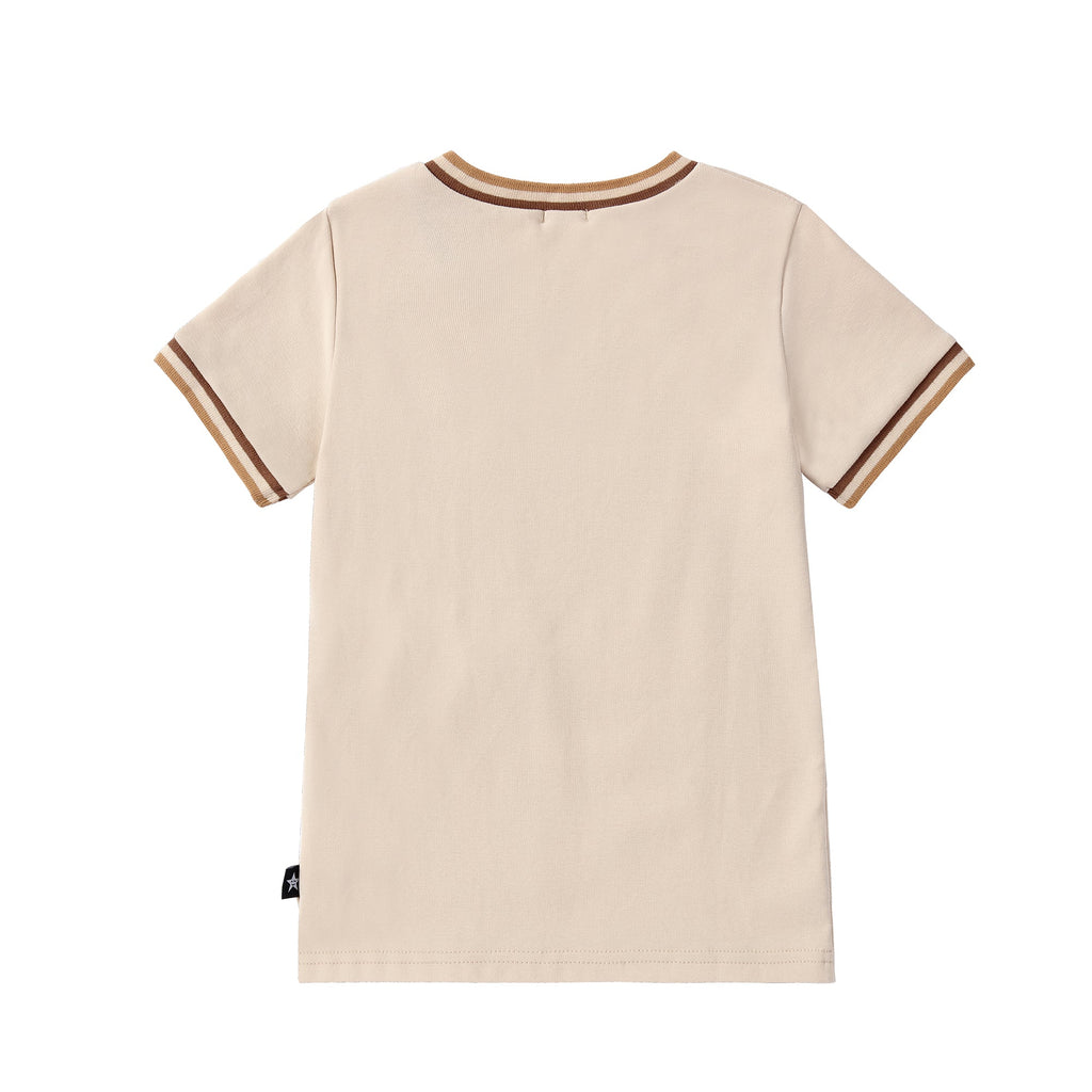 Tan V-neck T-shirt with Ribbed Details
