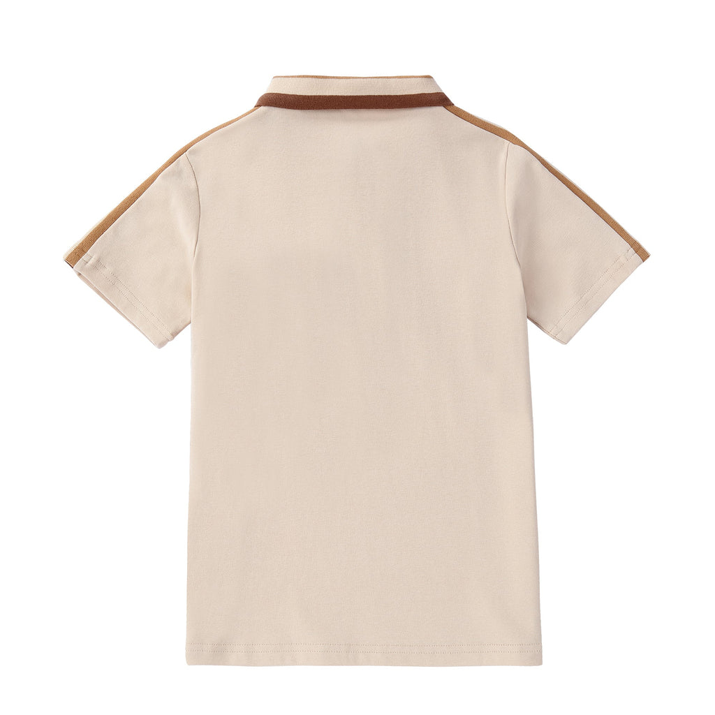 Tan Short Sleeve Polo with Brown and Tan Ribbed Details