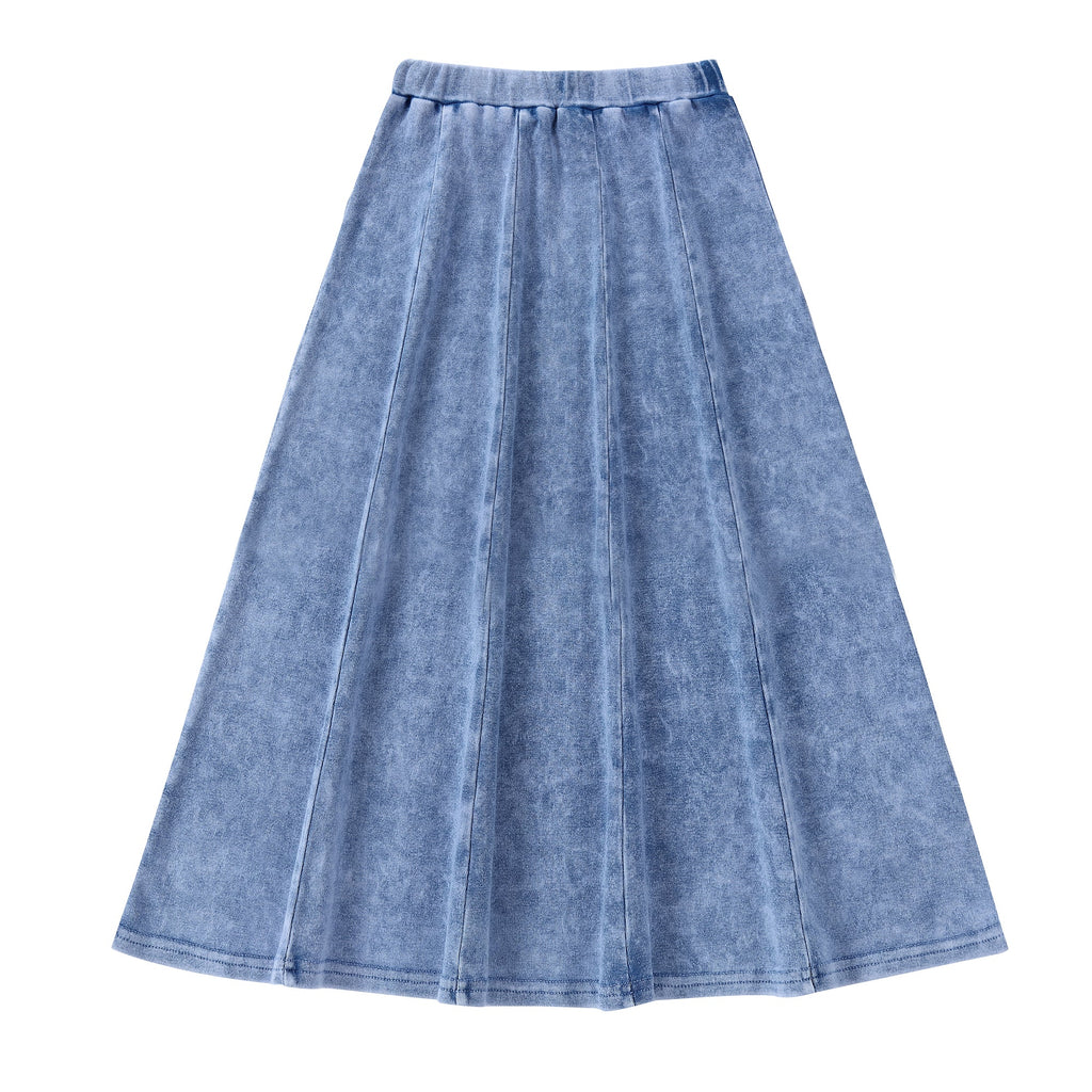 Light Stretch Denim Paneled Maxi Skirt