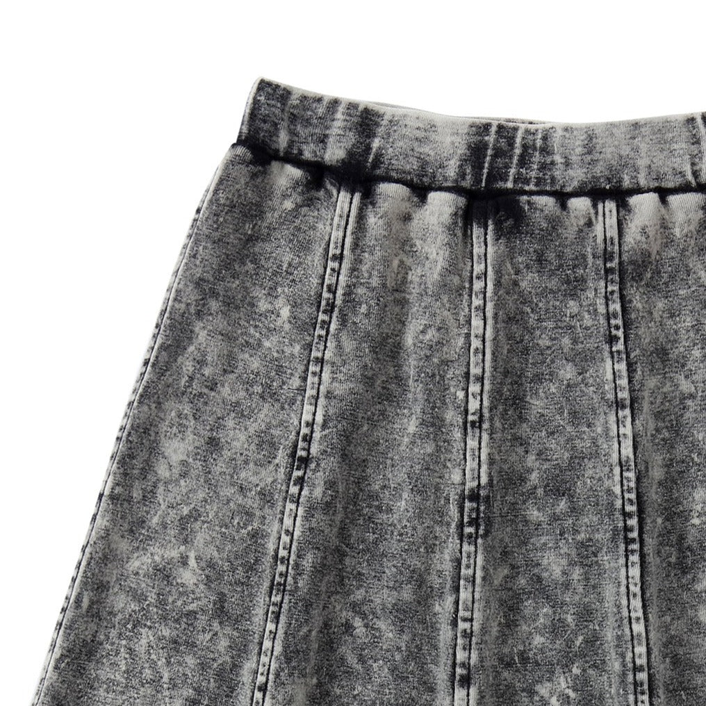 Grey Stretch Denim Paneled Skirt