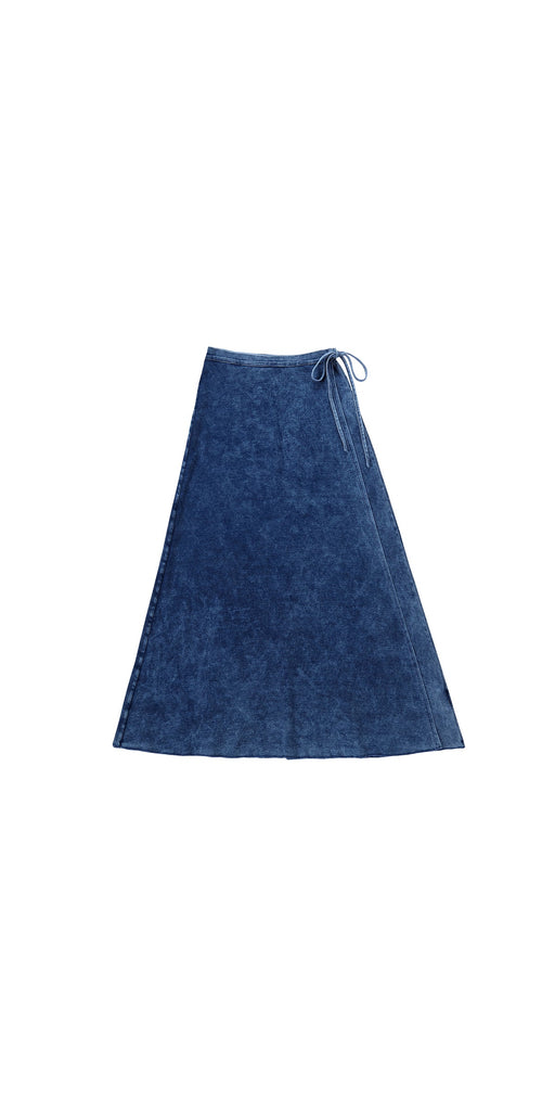 Blue Stretch Denim Maxi Wrap Skirt