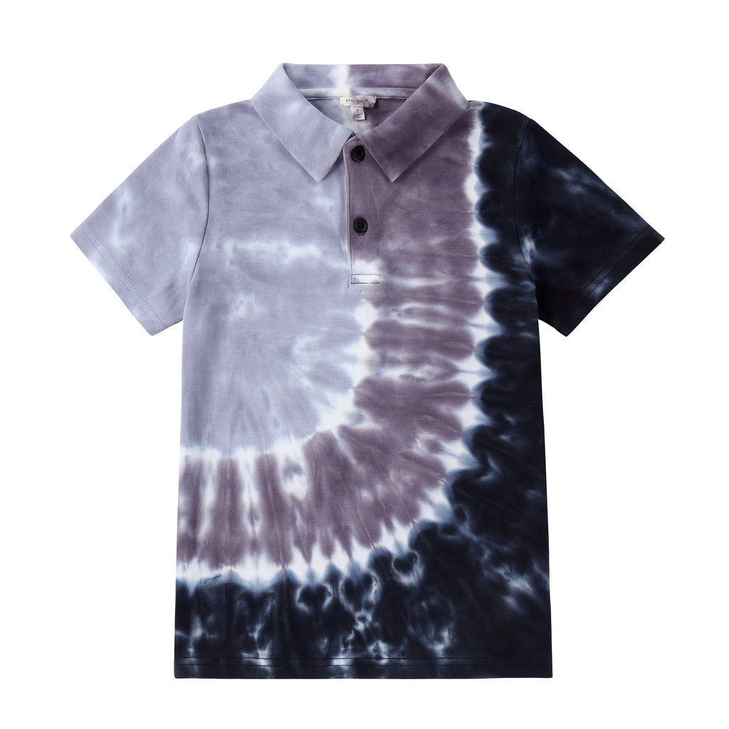 Short Sleeve Polo in Grey Tie Dye