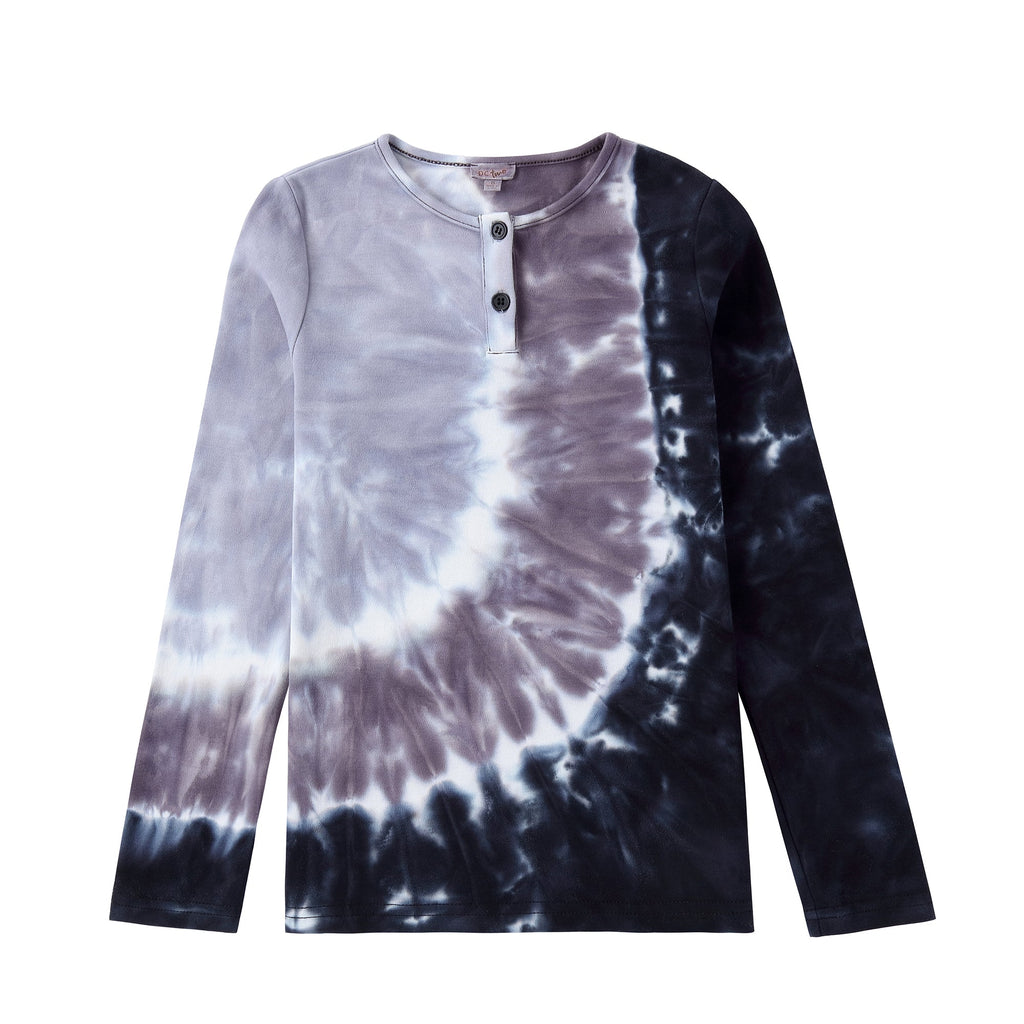 Henley T-shirt in Grey Tie Dye