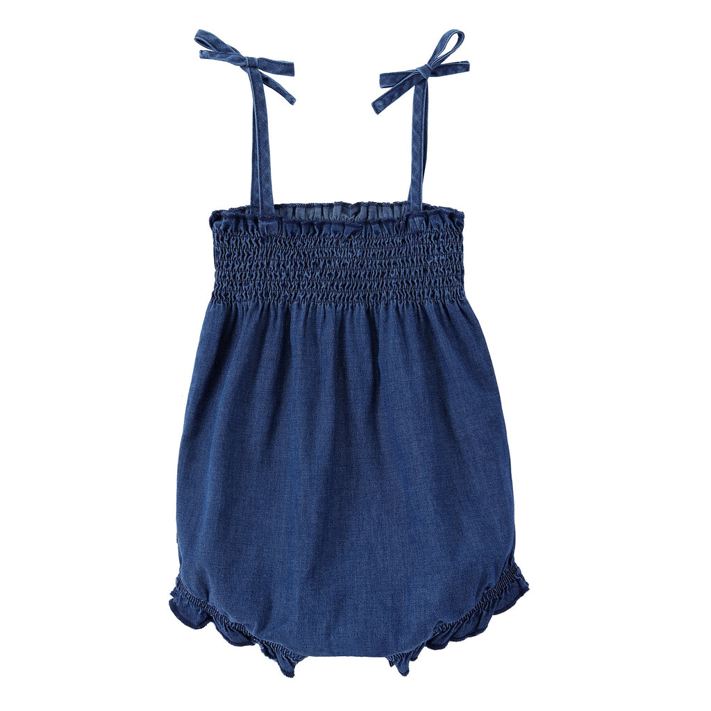 Dark Denim Shirred Romper