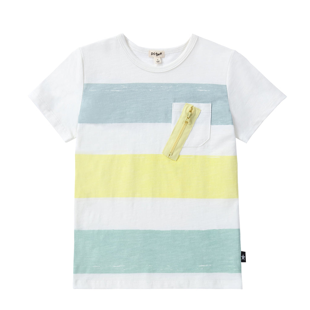 Multicolor Stripe T-shirt with Faux Zipper Pocket