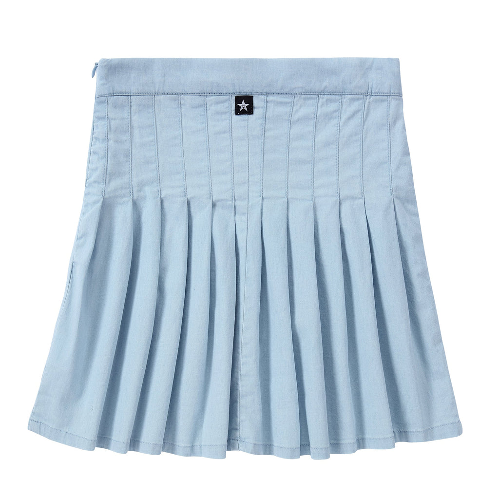 Light Blue Denim Skirt with Pleated Detail