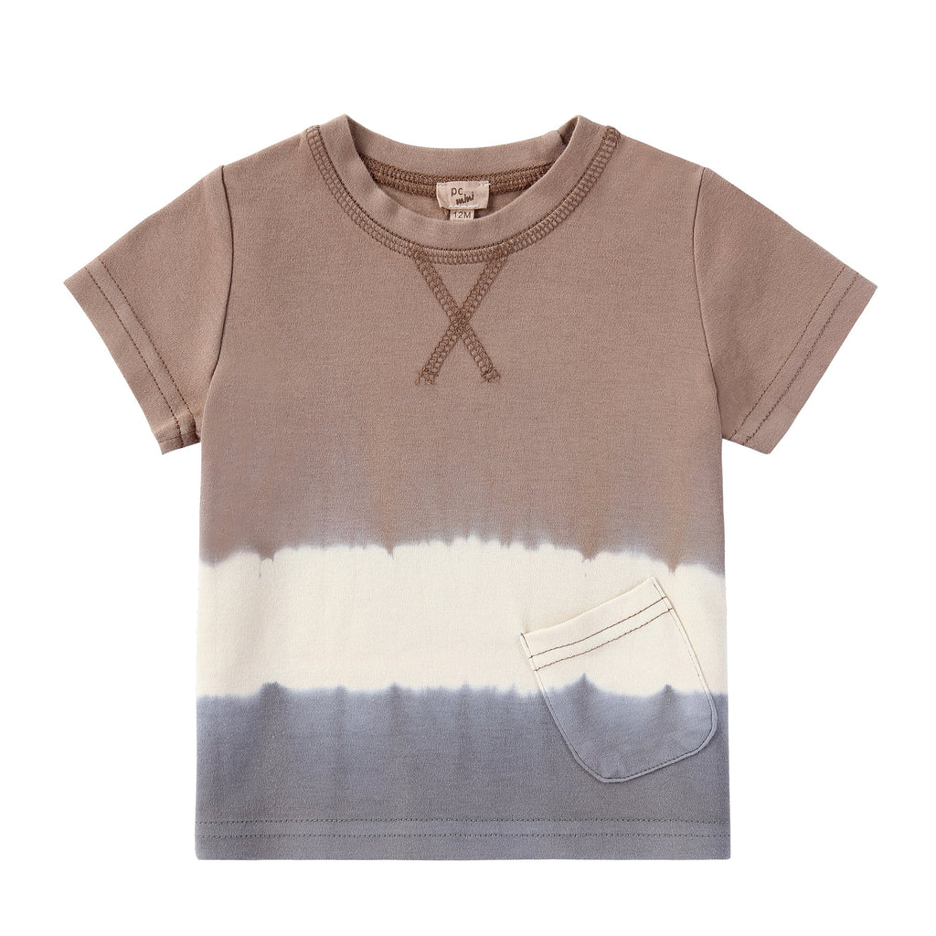 Tan and Grey Dip Dye T-shirt with Slanted Pocket Detail