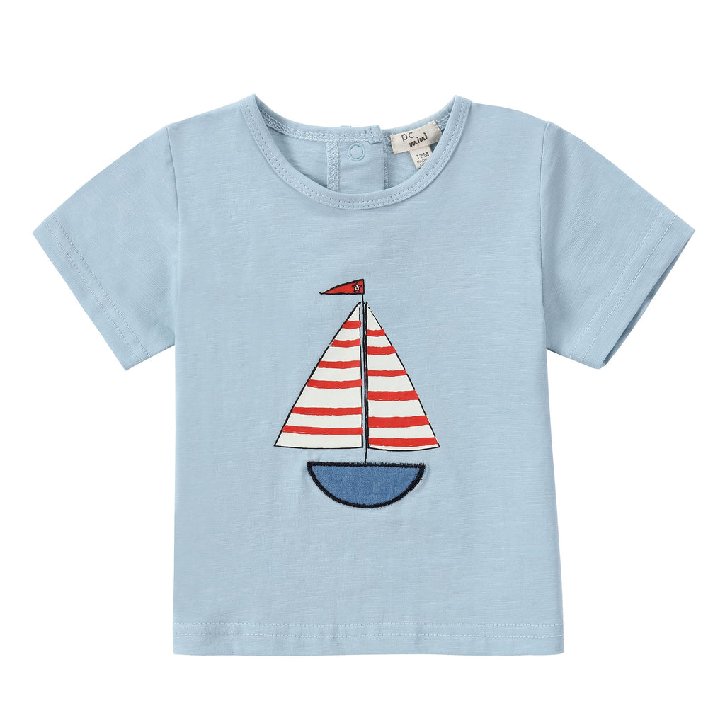 Baby Light Heather Blue Sailboat T-Shirt