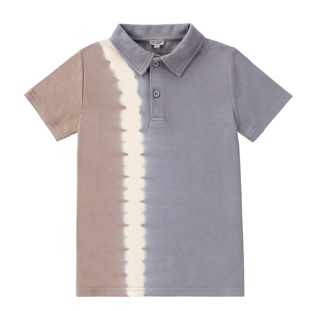 Short Sleeve Polo in Tan and Grey Dip Dye