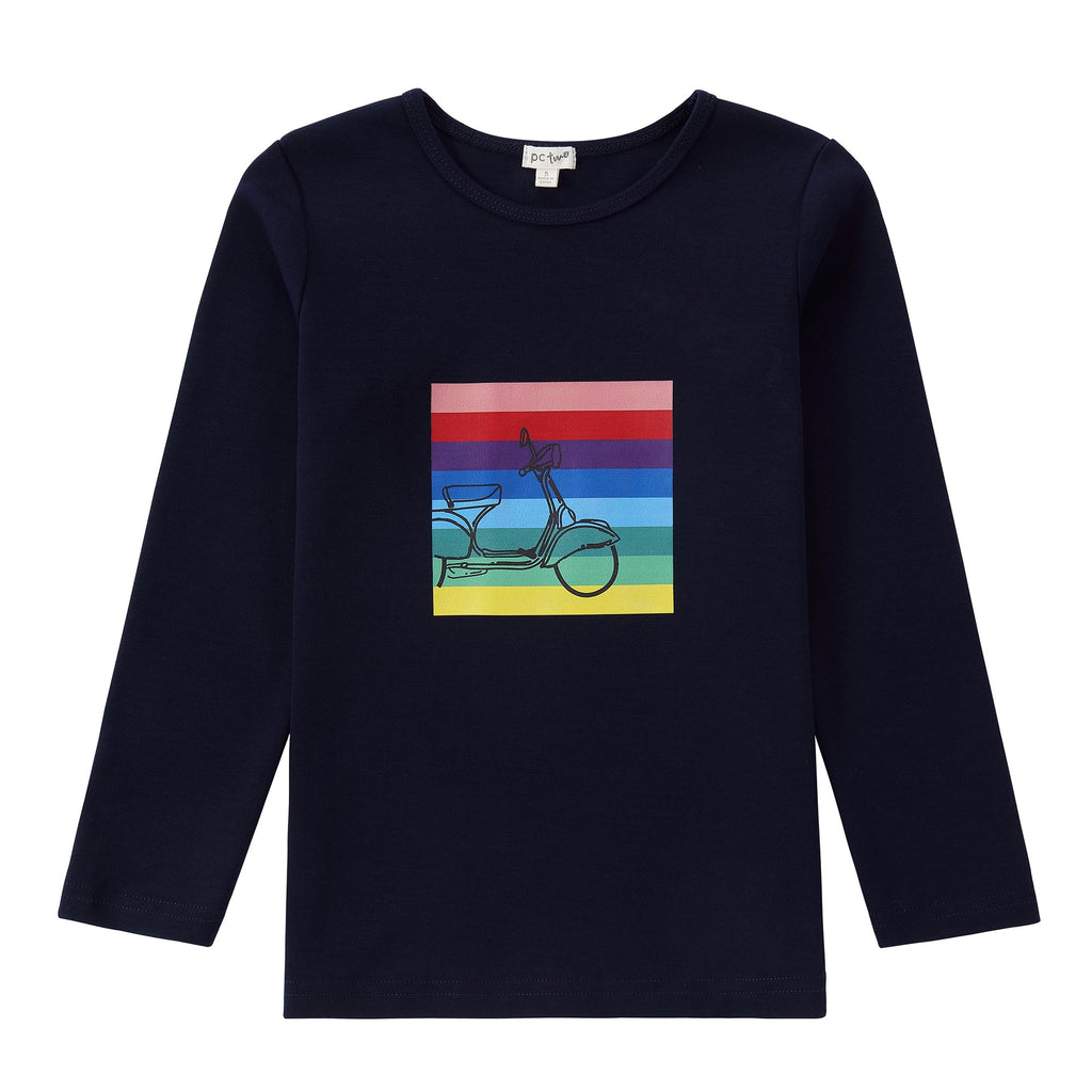 Navy Long Sleeve T-Shirt With Rainbow Bike Print