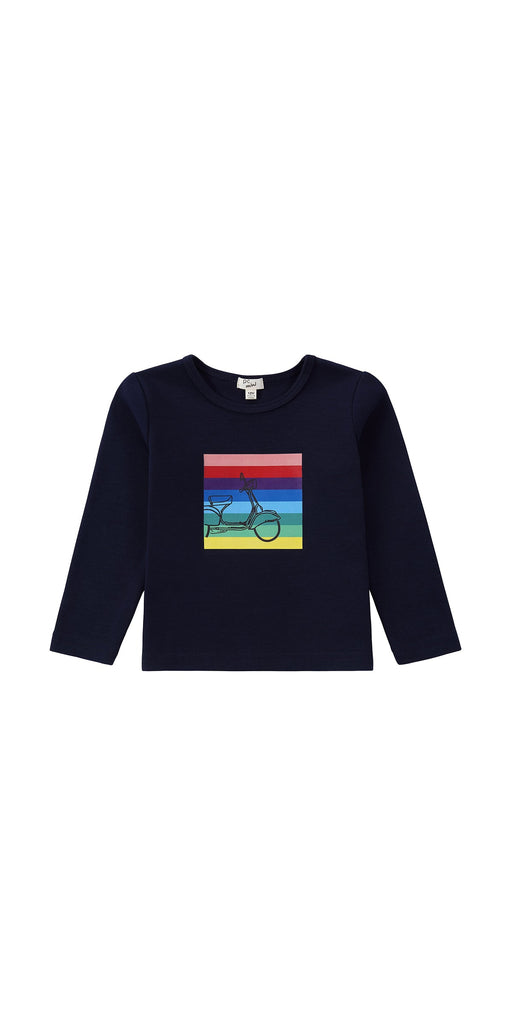 Baby Navy Long Sleeve T-Shirt With Rainbow Bike Print